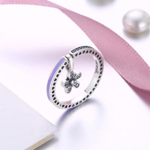 Sterling Silver Purple Enamel Clover Drop Ring