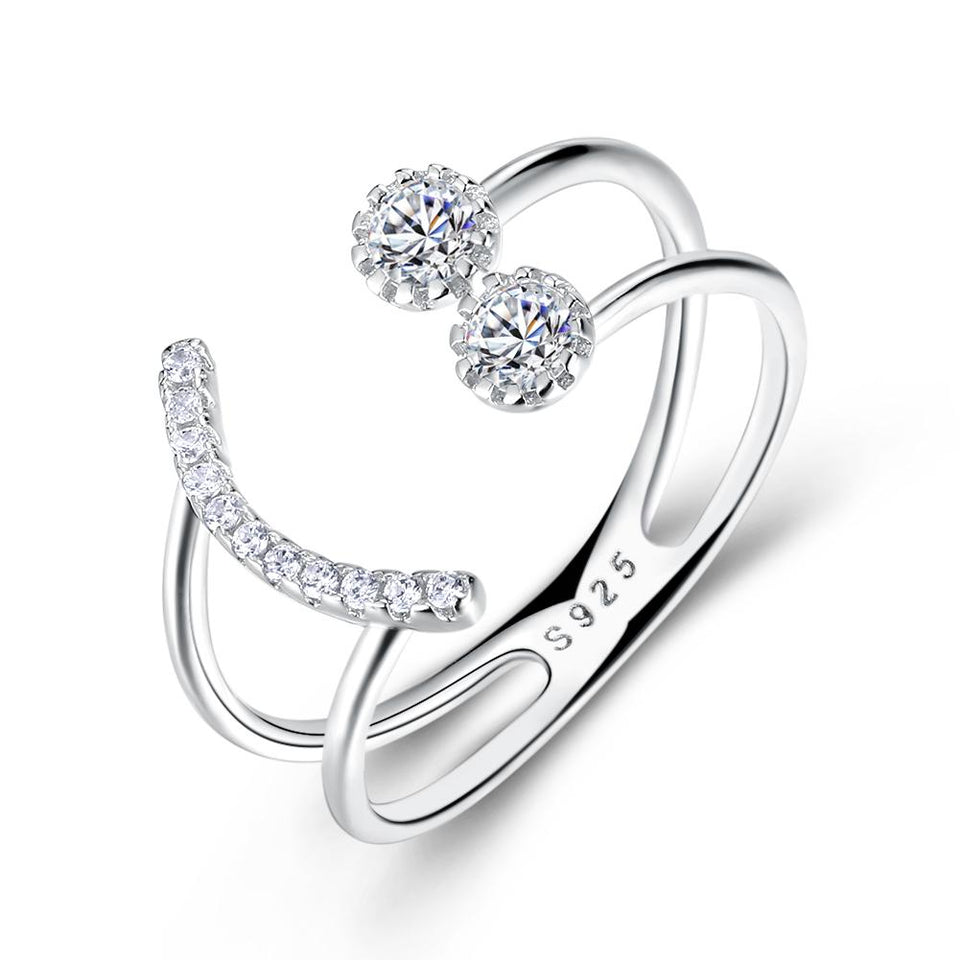 Sterling Silver Duo Disco Ball Adjustbale Ring
