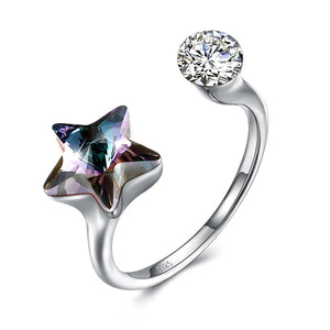 Black Sapphire Star Shaped Adjustable White Gold Ring