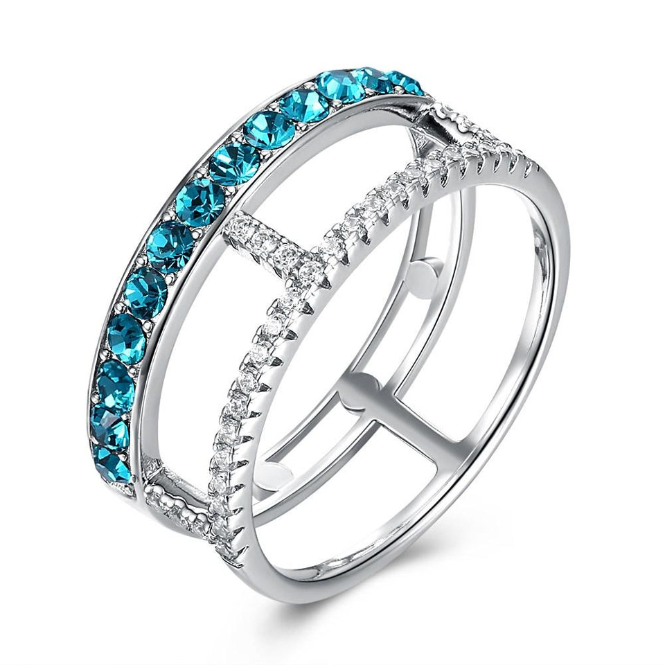 Sterling Silver Cage Ring Made with Swarovski Crystals