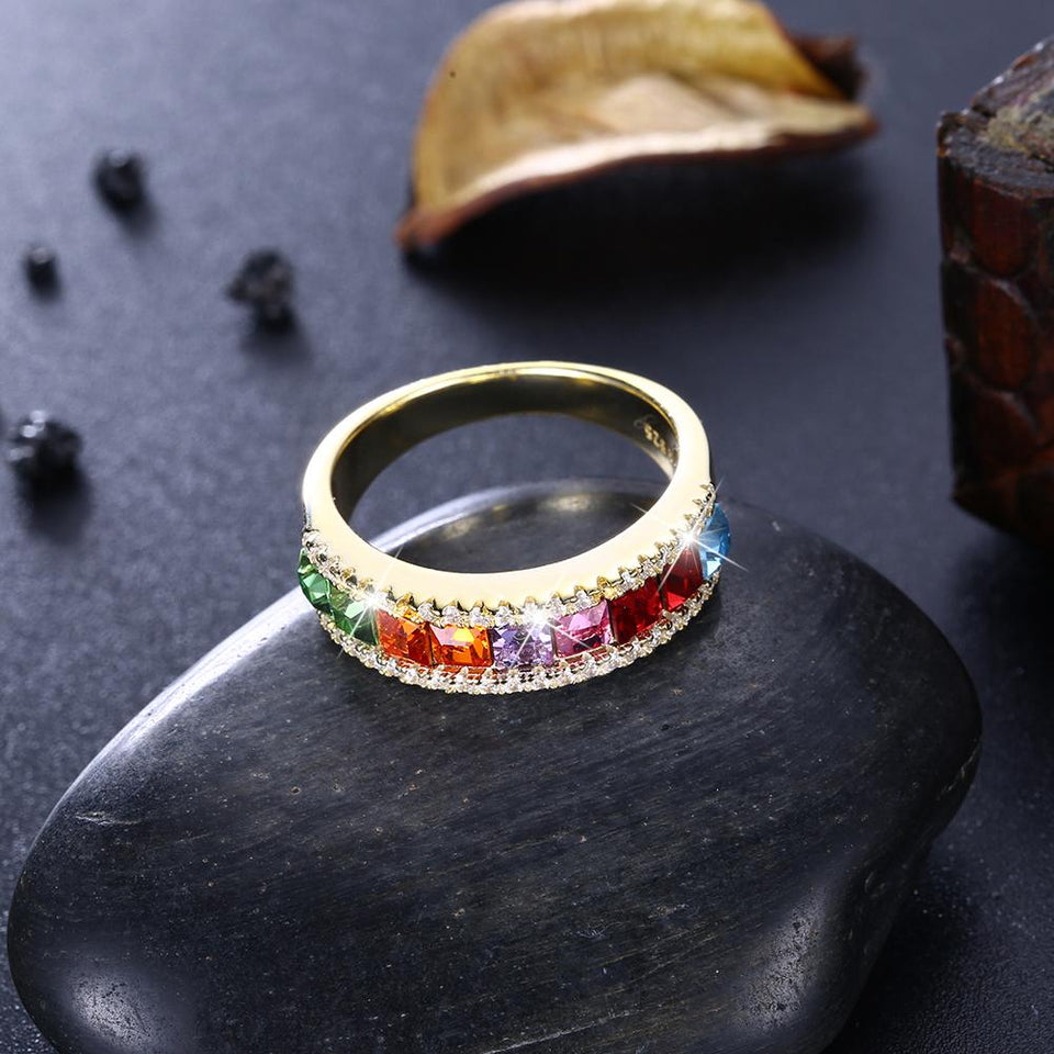 Sterling Silver Rainbow Swarovski Ring