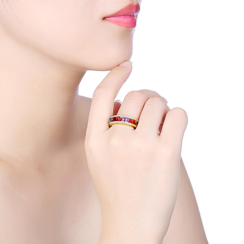 Sterling Silver Rainbow Swarovski Ring