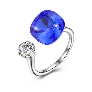 Blue Sapphire Halo Cut Adjustble White Gold Ring
