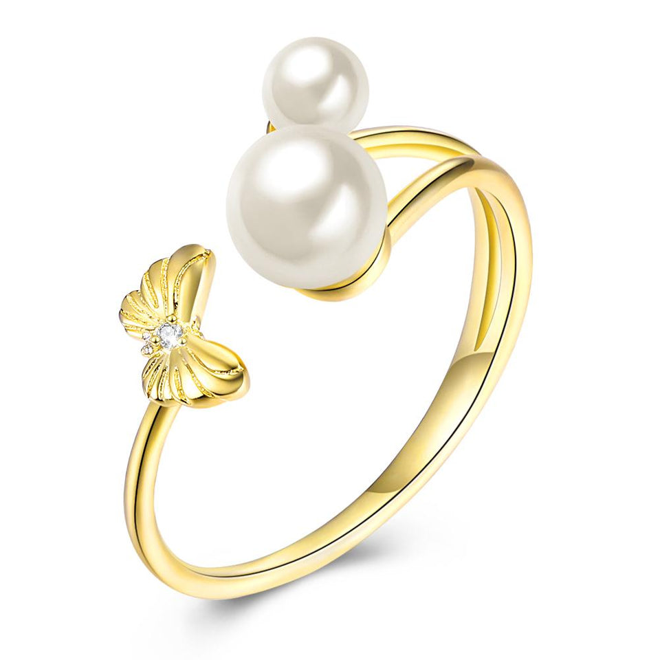 Sterling Silver Adjustable Duo Pearls Ring