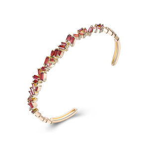 Assymetrical Baguette Cut Swarovski Elements Bangle- Red