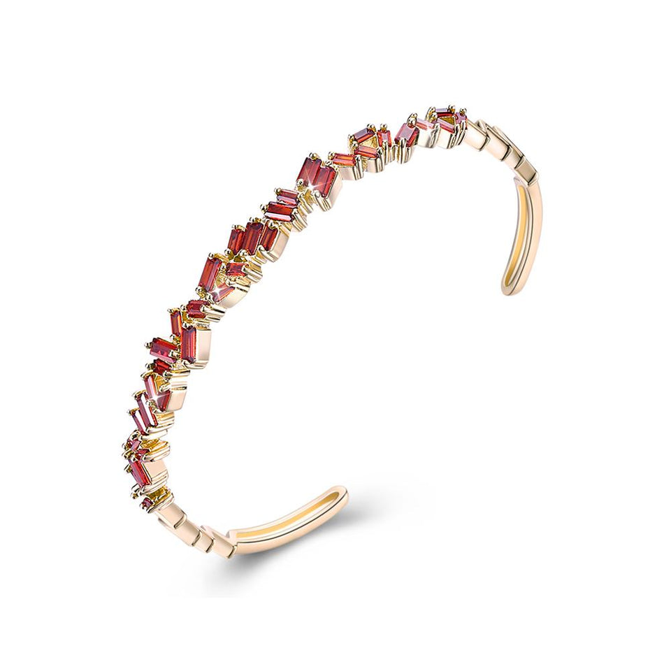 Assymetrical Baguette Cut Swarovski Elements Bangle- Red