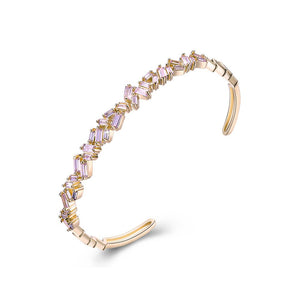 Assymetrical Baguette Cut Swarovski Elements Bangle- Pink