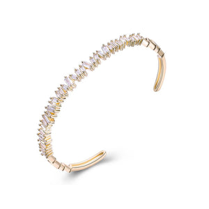Sleek Emerald Cut Swarovski Open Bangle in 14K Gold - White
