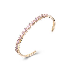 Sleek Emerald Cut Swarovski Open Bangle in 14K Gold - Pink