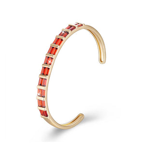 Square Cut Swarovski Elements Cuff Bangle in 14K Gold - Red