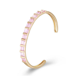 Square Cut Swarovski Elements Cuff Bangle in 14K Gold - Pink