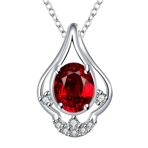 Ruby Curved Pendant Pav'e Necklace