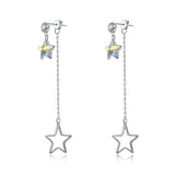 Sterling Silver Dangling Two Stars Drop Earrings