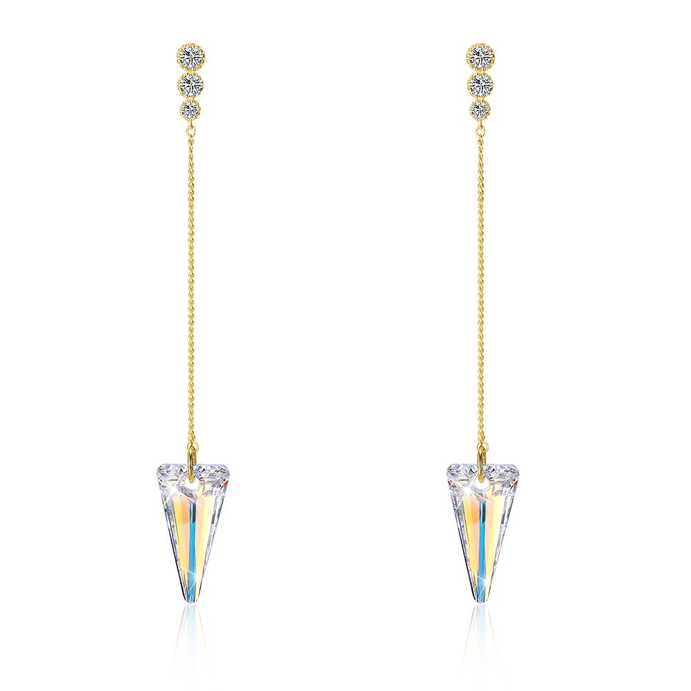 Sterling Silver Triangular Cut Swarovski Elements Earrings - Clear