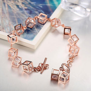 18K Rose Gold over Sterling Silver RUBIX CUBE Bracelet