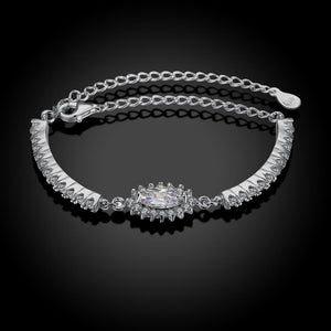 Flower Halo Pave Sterling Silver Bracelet