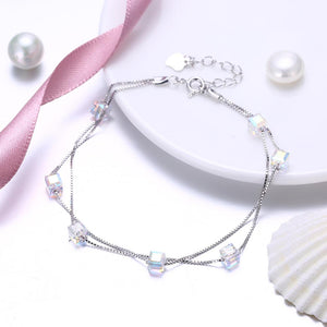 Aurora Borealis Orchid Sterling Silver Charm Bracelet