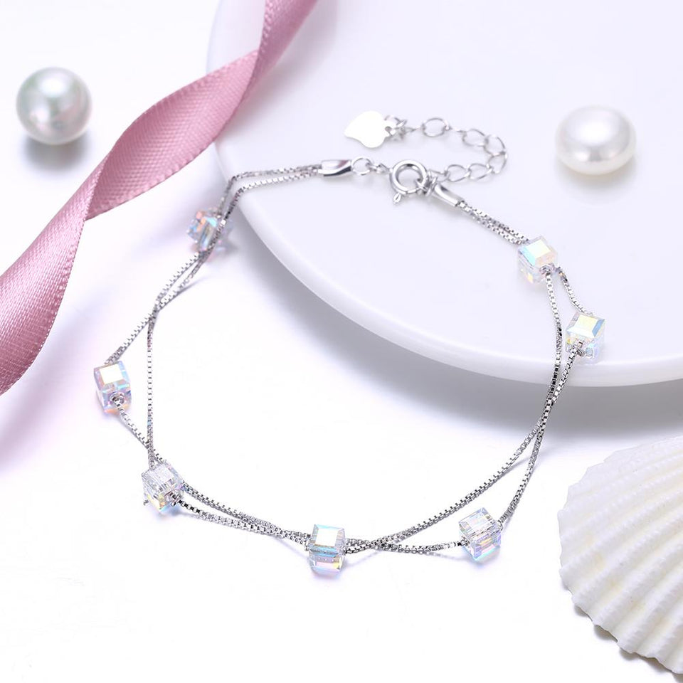 Aurora Borealis Orchid Sterling Silver Charm Bracelet