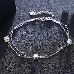Aurora Borealis Stones Sterling Silver Charm Bracelet