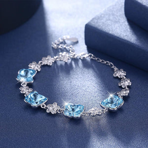 Bermuda Blue Swarovski Crystals Sterling Silver Butterfly Bracelet