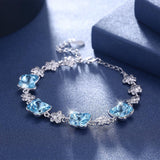Bermuda Blue Swarovski Crystals Sterling Silver Butterfly Bracelet