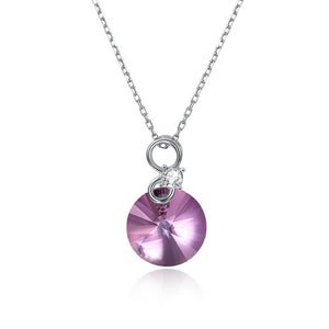 Pink Topaz Disc Sterling Silver Swarovski Crystal Necklace
