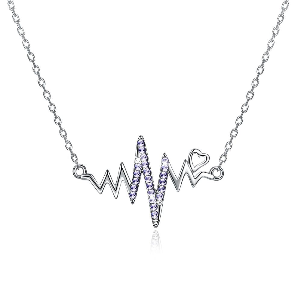 Amethyst Beating Heart Sterling Silver Swarovski Crystal Necklace