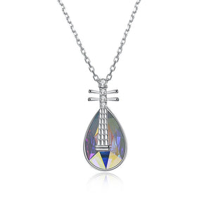 Aurora Borealis Stone Sterling Silver Swarovski Crystal Teardrop Necklace